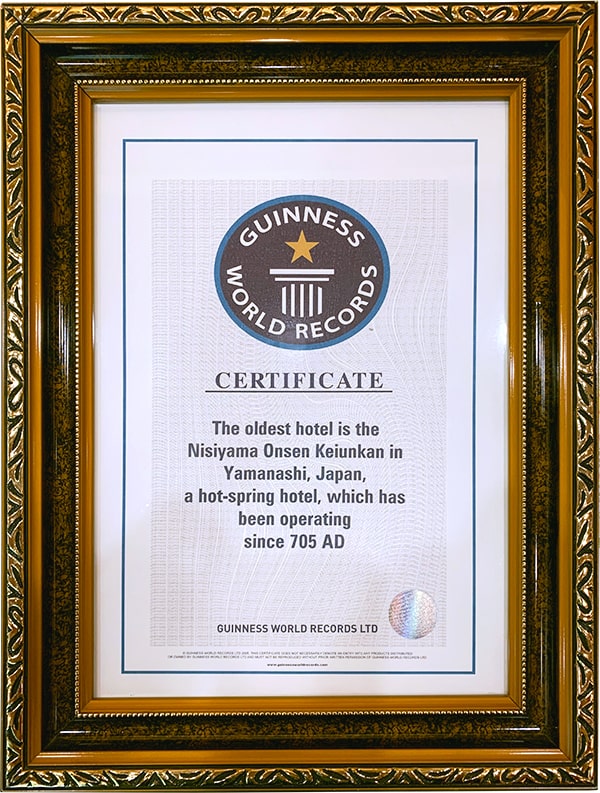 сертификат за най-стар хотел в света от Гинез